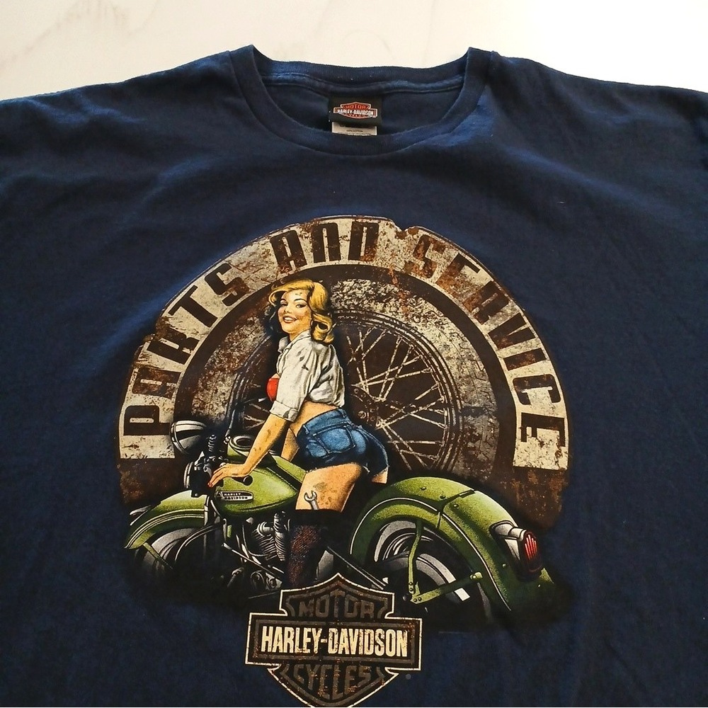 Harley Davidson Parts and Service T-Shirt Men's 2XL Blue Hot Chick Babe Abilene